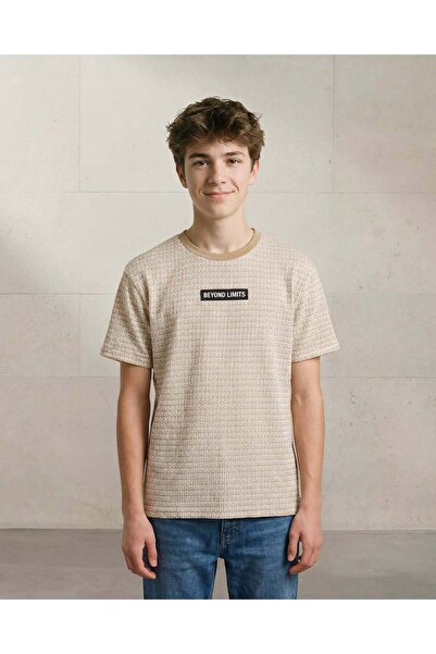 REDTAG Senior Boys Beige Jacquard Oversized T Shirt