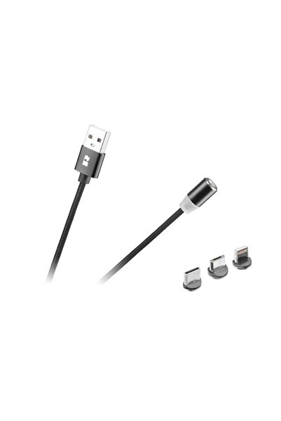 Rebel Cablu USB magnetic 3 in 1 100 cm negru, USB-C