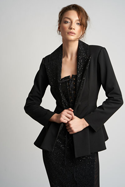 Monarh Design Εφαρμοστό σακάκι με πέπλο και κορδόνι - S