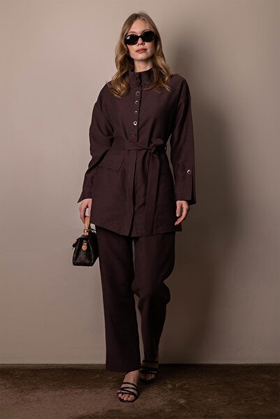 Moodbasic DÜĞME DETAYLI BAMBU KETEN TAKIM