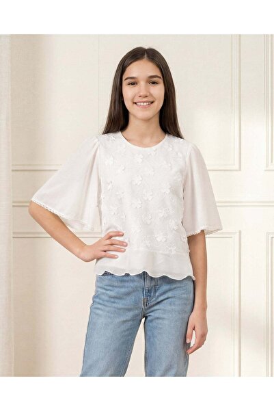 REDTAG بلوزة بيضاء مزينة للبنات الكبيرات في السن