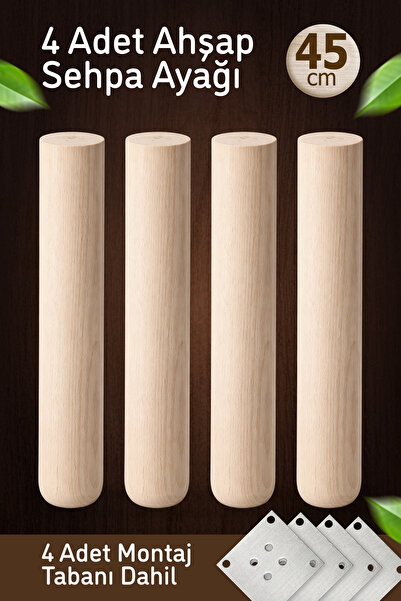 Badem10 Bohem 45cm (4 Adet) Doğal Ahşap Boyasız Silindir Sehpa Ayağı - (4 Ade...