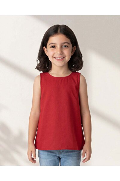 REDTAG Girls Red Sleeveless Knit Blouse