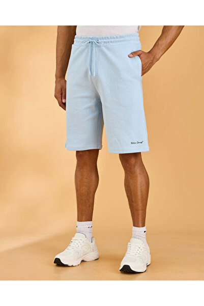 REDTAG Men Pale Blue Interlock Shorts