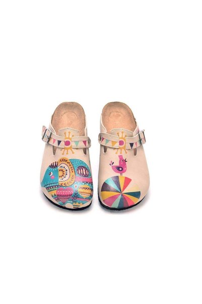 Mundos Women's Vegan Leather Beige Slipper - Bird and Elephant Model - Cal301