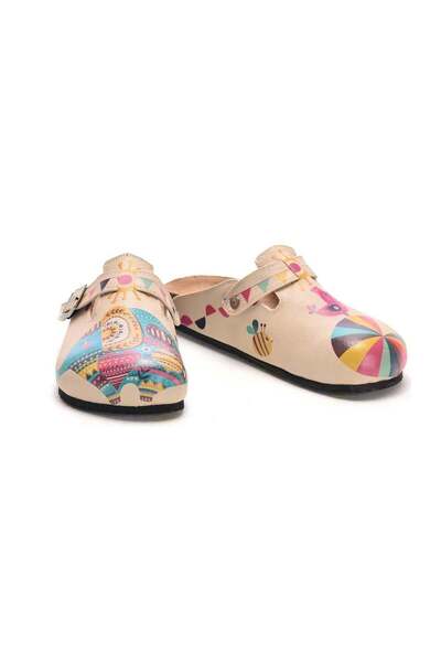 Mundos Women's Vegan Leather Beige Slipper - Bird and Elephant Model - Cal301