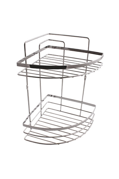 flores Etajera pentru baie pe colt din metal, Crom lucios, 210 x 210 x 320 mm