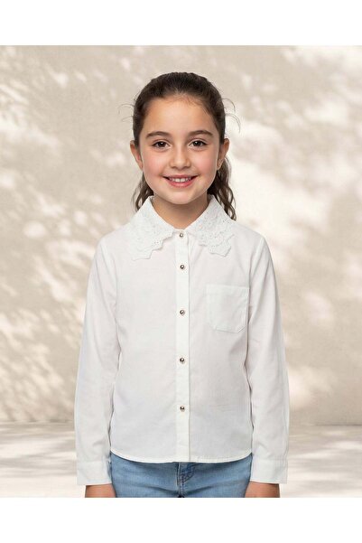 REDTAG بلوزة بيضاء كلاسيكية بياقة للبنات