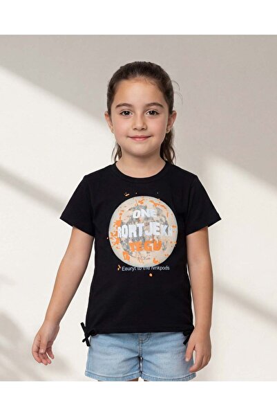 REDTAG Girls Black Printed T-Shirt