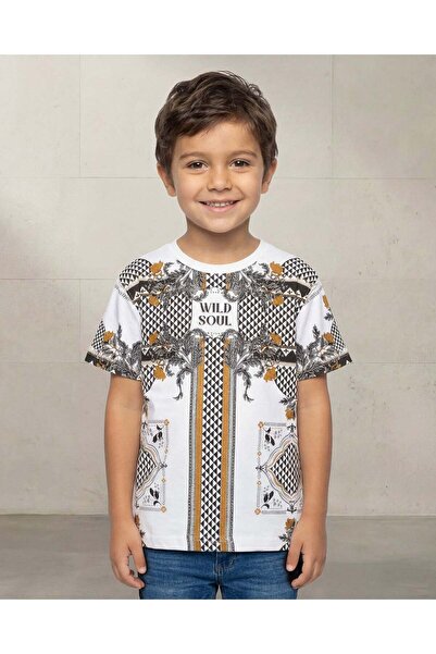 REDTAG Boys White All Over Print Heavy Jersey T Shirt
