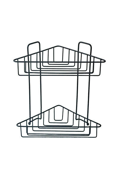 flores Etajera colt de baie, Flores, metal, 2 rafturi, prindere ventuza, negr...