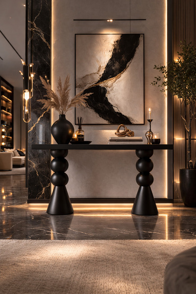 Trihome Masif Ahşap Küre Ayaklı Dresuar Modern Tasarım – El Yapımı Tornalı Ta...