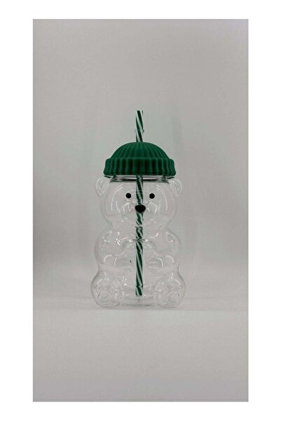 D4 DENIM Bear Shaped Borosilicate Glass Mugs with Silicon LID and PP Straw