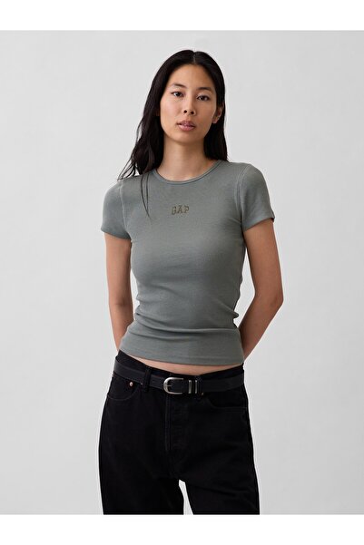 GAP Kadın Yeşil Modern Fitilli Logo T-Shirt