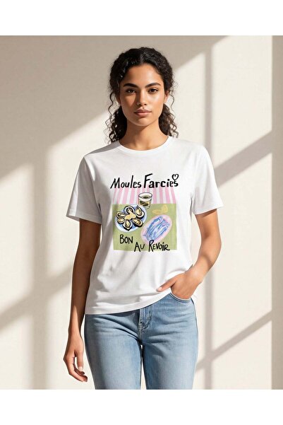 REDTAG تيشيرت نسائي أبيض برسومات بلح البحر