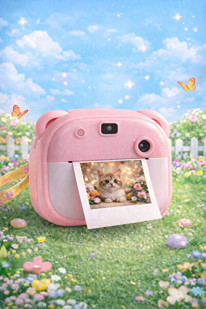 LİNALP Anında Fotoğraf Baskılı Çocuk Dijital Kamera – Termal Yazıcılı,Ekranlı...