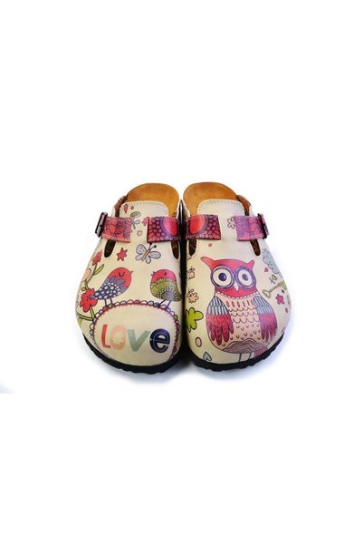 Mundos Women's Vegan Leather White Slipper - Love Owl Model - Cal374