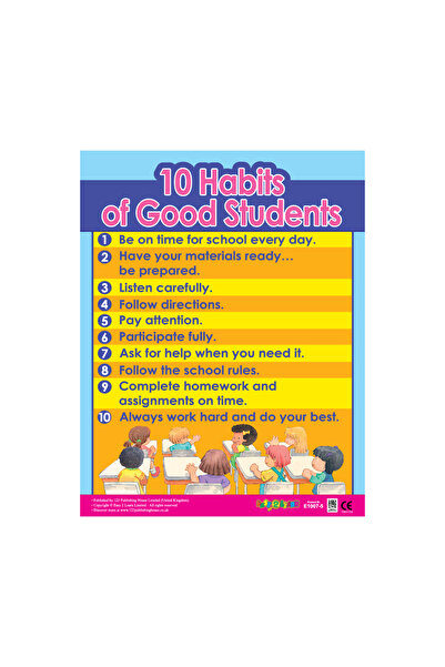 123Publishing House عشر عادات للطلاب الجيدين - لوحة جدارية باللغة الإنجليزية