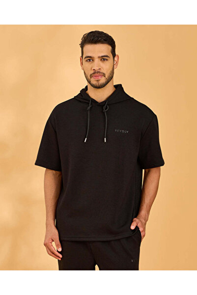 REDTAG Men Black Modal Hoodie T-Shirt