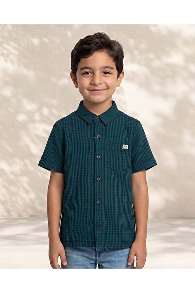 REDTAG Boys Navy Striped Short Sleeve Shirt