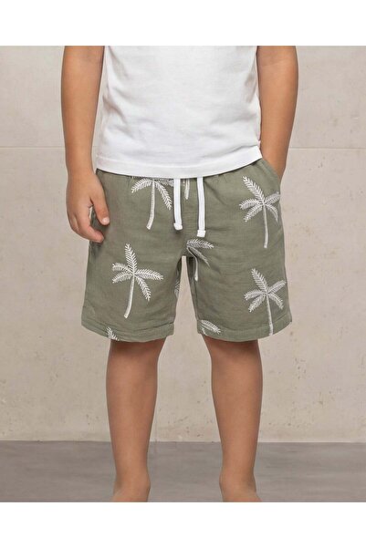 REDTAG Boys Olive Palm Allover Print Pull On Shorts