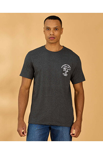 REDTAG Men Charcoal Basic Graphic T Shirt