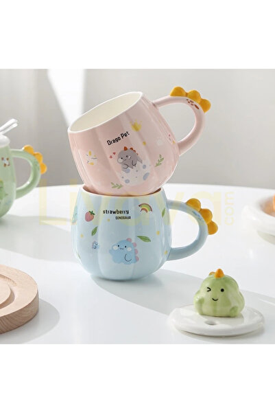 Livava كوب سيراميك بتصميم ديناصور ثلاثي الأبعاد مع غطاء وقشة - تصميم خاص لطيف...