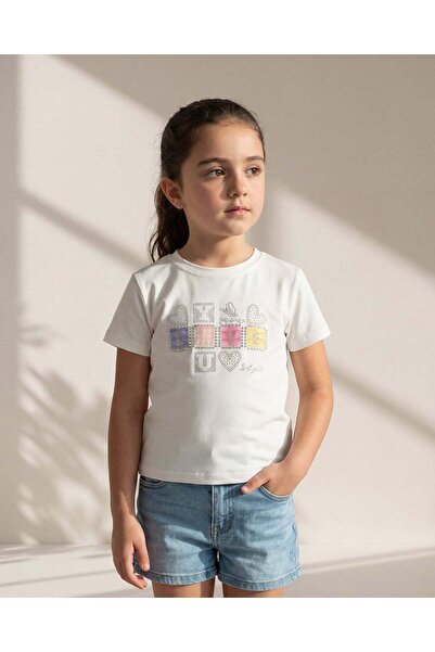 REDTAG Girls White Embellished T Shirt