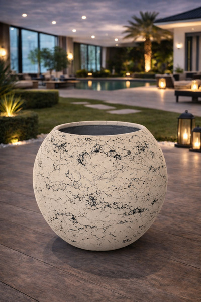 Yades Royal Marble Küre Fiberglass Saksı – Lüks Mermer Desenli İç & Dış Mekan...