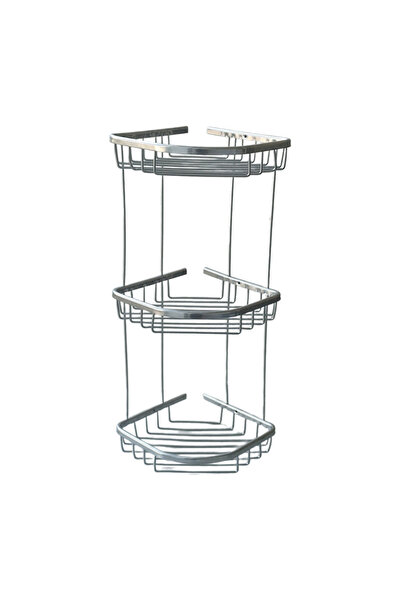 flores Etajera de colt pentru baie, Flores, aluminiu, crom lucios, 3 rafturi,...