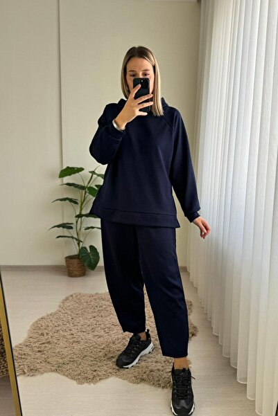 Mivida Hooded Sweat Snap Fastener Navy Blue Modal Set