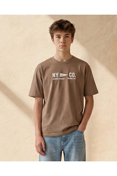 REDTAG Senior Boys Brown Printed T-Shirt