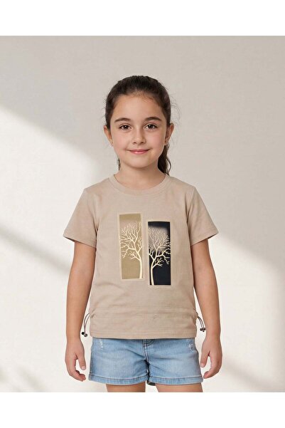 REDTAG Girls Brown Embellished T-Shirt