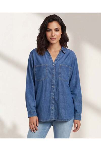 REDTAG Women Blue Denim Shirt