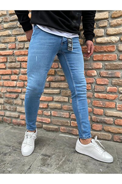 Ser Joven Men's Light Blue Laser Slim Fit Lycra Jean Trousers