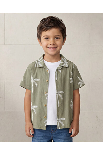 REDTAG تيشيرت للأولاد مطرز بالكامل بنقشة نخيل الزيتون مع تيشيرت