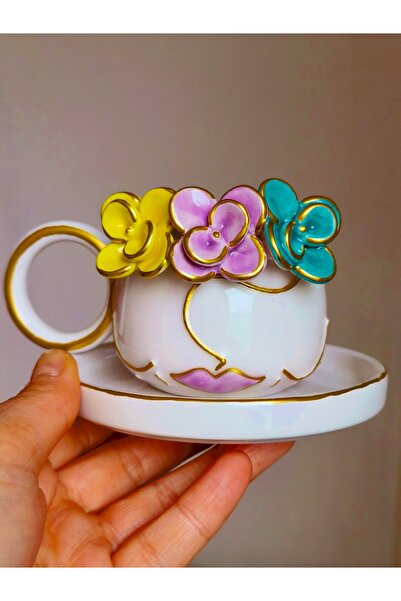 KOTYORA Flower Girl Gift Handmade Ceramic Turkish Coffee Cup