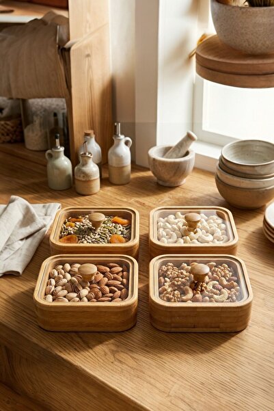 Akkoyunlu home Natural Bamboo Luxury 4-Piece Breakfast & Presentation Set – D...