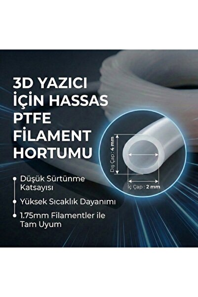 DYZER 3D Yazıcı İçin Hassas PTFE Filament Kılavuz Hortumu (1.75mm Filament uy...
