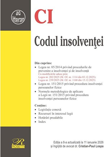 Editura Rosetti Codul insolventei. Editia a 8-a actualizata la 11
