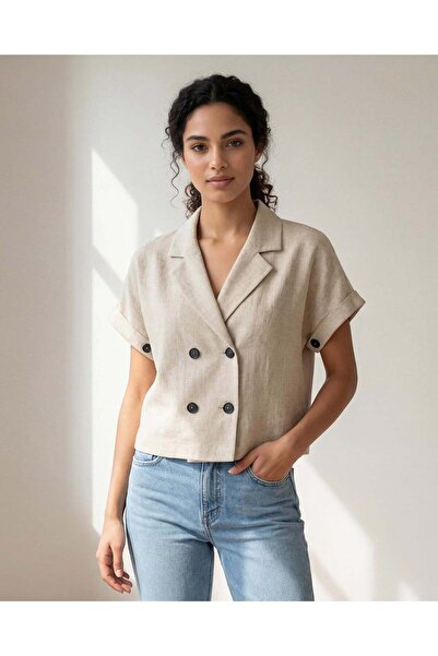 REDTAG Women Beige Double-Breasted Blouse