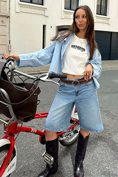 Madmext Light Blue Women's Bermuda Shorts Mg2539