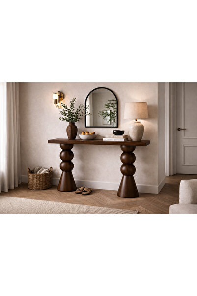 Trihome Masif Ahşap Küre Ayaklı Dresuar Modern Tasarım – El Yapımı Tornalı Ta...