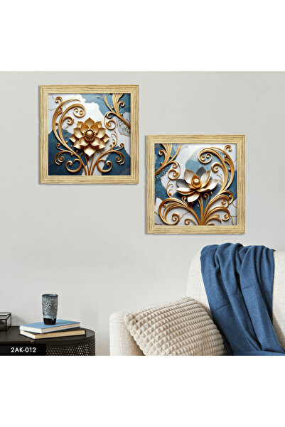 Evinemoda Zlatna Sa deznom cvetna slika u drvenom okviru, 2 dela