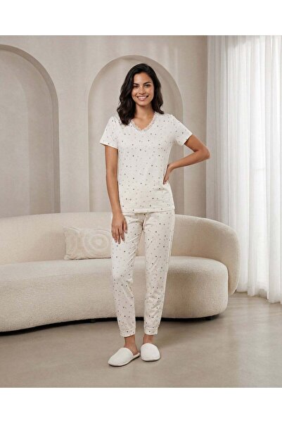 REDTAG Women White Printed 2 Piece Pyjama Set