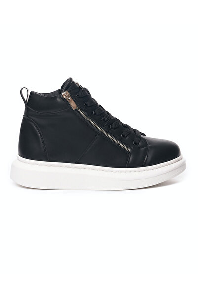 martin valen Men's High Ankle Designer Zipper Shoes Black-White