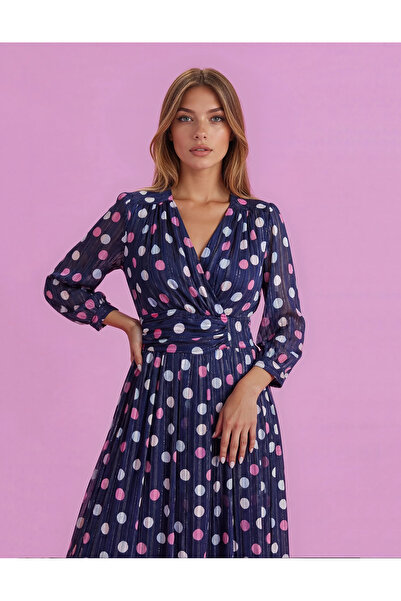 Vessmary VSM0981 day dress in navy blue with Polka Dot