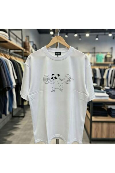 playwear Tricou cu gât rotund, 100% bumbac, cu imprimeu Big Halderci Panda, c...