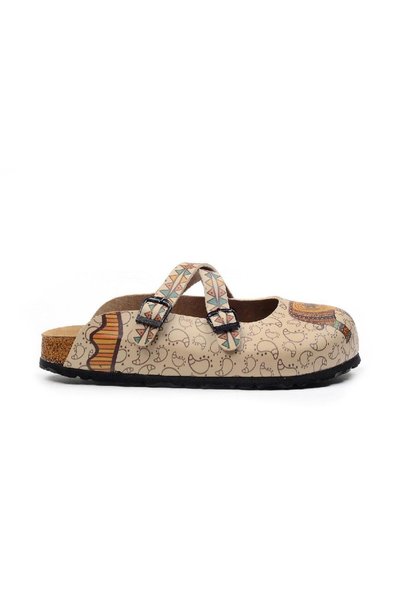 Mundos Women's Vegan Leather Beige Slipper - Elephant and Sun Model - Cal193