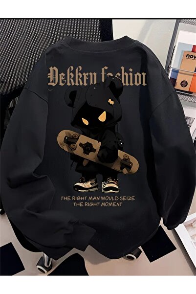 ELAN WEAR Unisex Black Printed Hoodie Sweatshirt 2-Thread Oversize Cut Plus S...